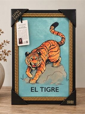 Sapna Shah Mexican La Loteria "EL TIGRE" framed wall art NWT viral decor
